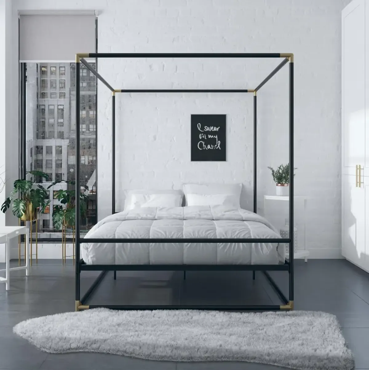 Celeste Canopy Metal Bed with Gold Accents