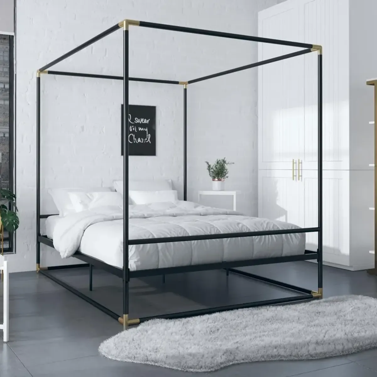 Celeste Canopy Metal Bed with Gold Accents