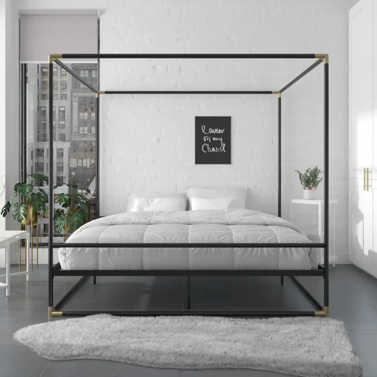 Celeste Canopy Metal Bed with Gold Accents