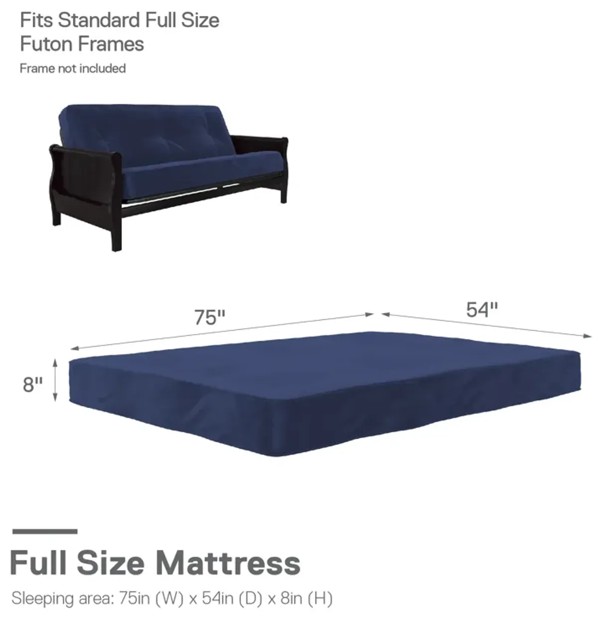 Callen 8 Inch Full Size Poly Filled Futon Mattress