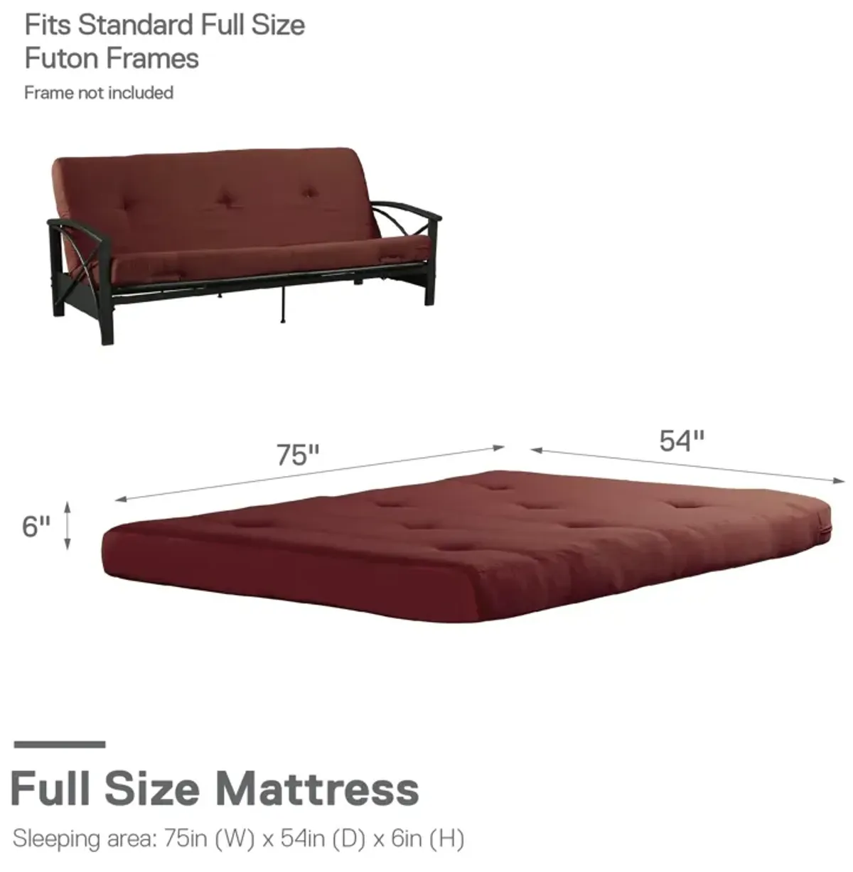 Caden 6 Inch Full Size Poly Filled Futon Mattress