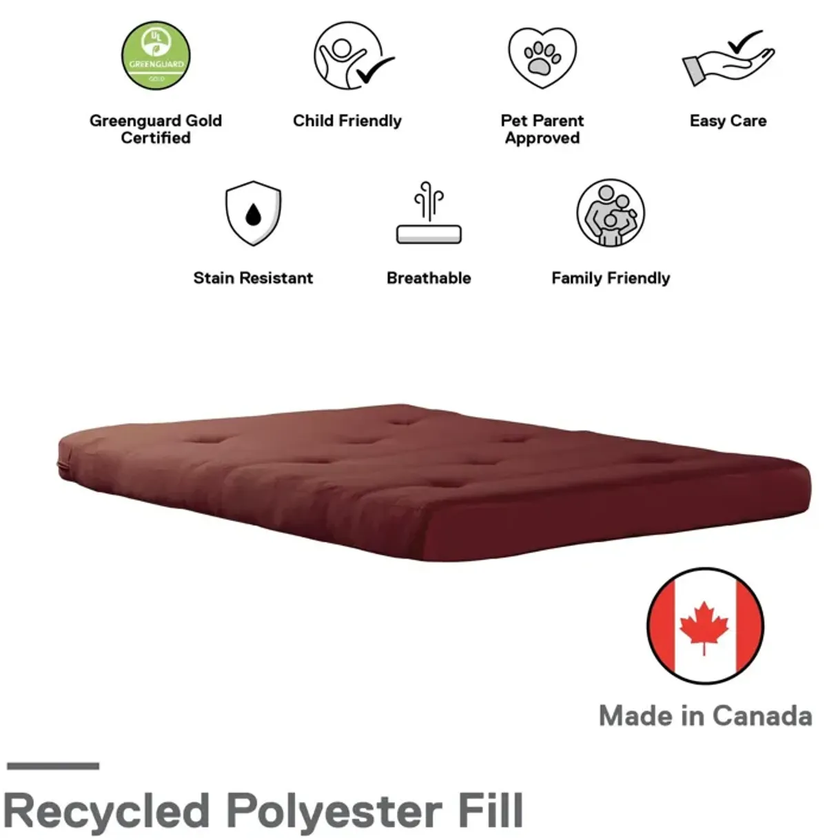 Caden 6 Inch Full Size Poly Filled Futon Mattress