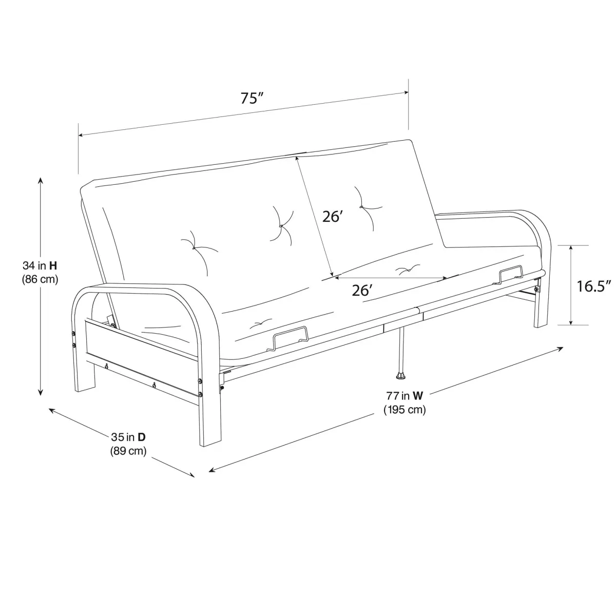 Cleo Black Metal Arm Full Size Futon Frame