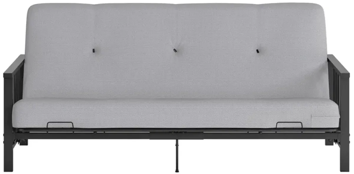 Harlow Full Metal Arm Futon with 6 Inch Thermobonded High Density Polyester Fill Futon Mattress