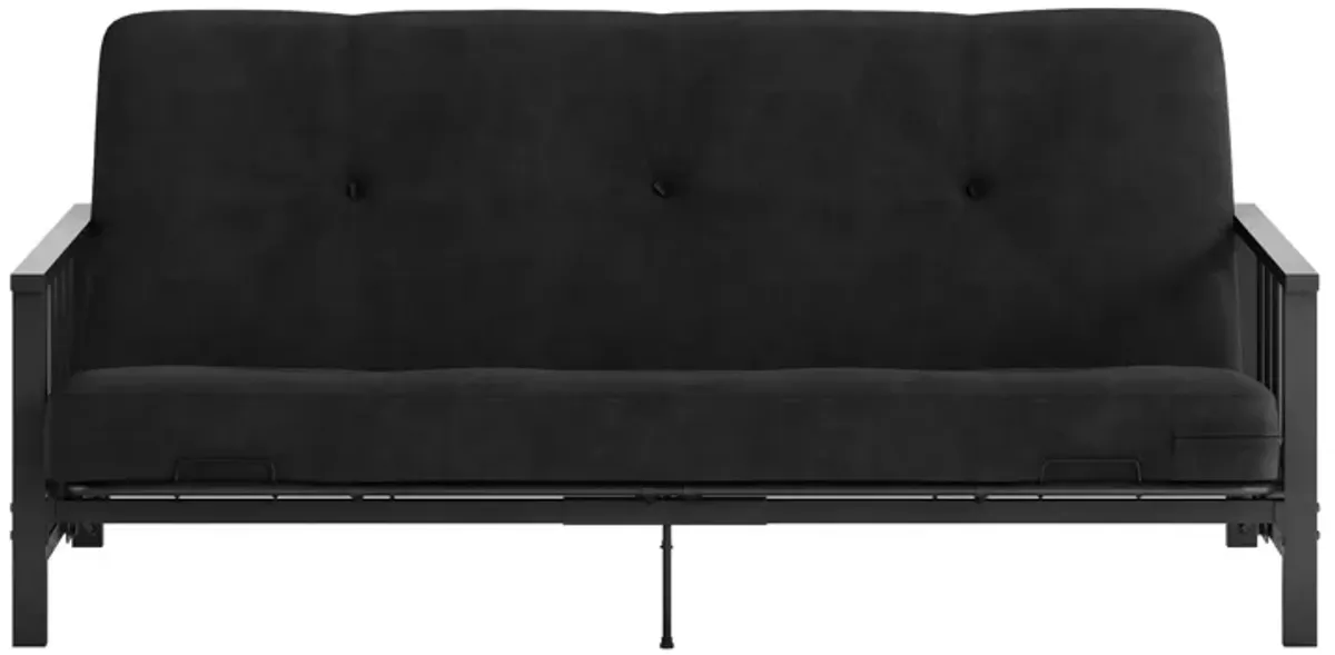 Harlow Full Metal Arm Futon with 6 Inch Thermobonded High Density Polyester Fill Futon Mattress