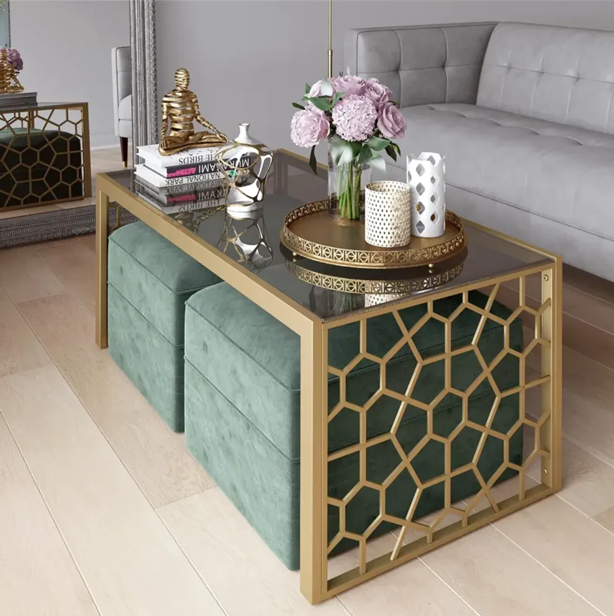 Juliette Glass Top Coffee Table with Cut Out Detailing