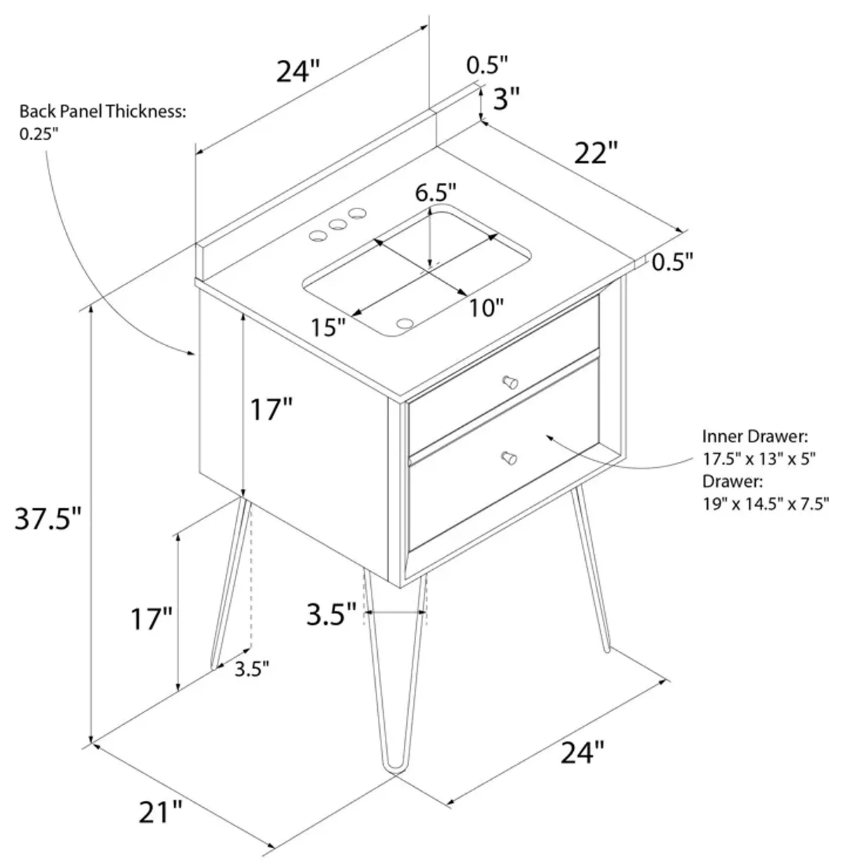 Tribecca 24 Inch Floating Wall Mounted Bathroom Vanity