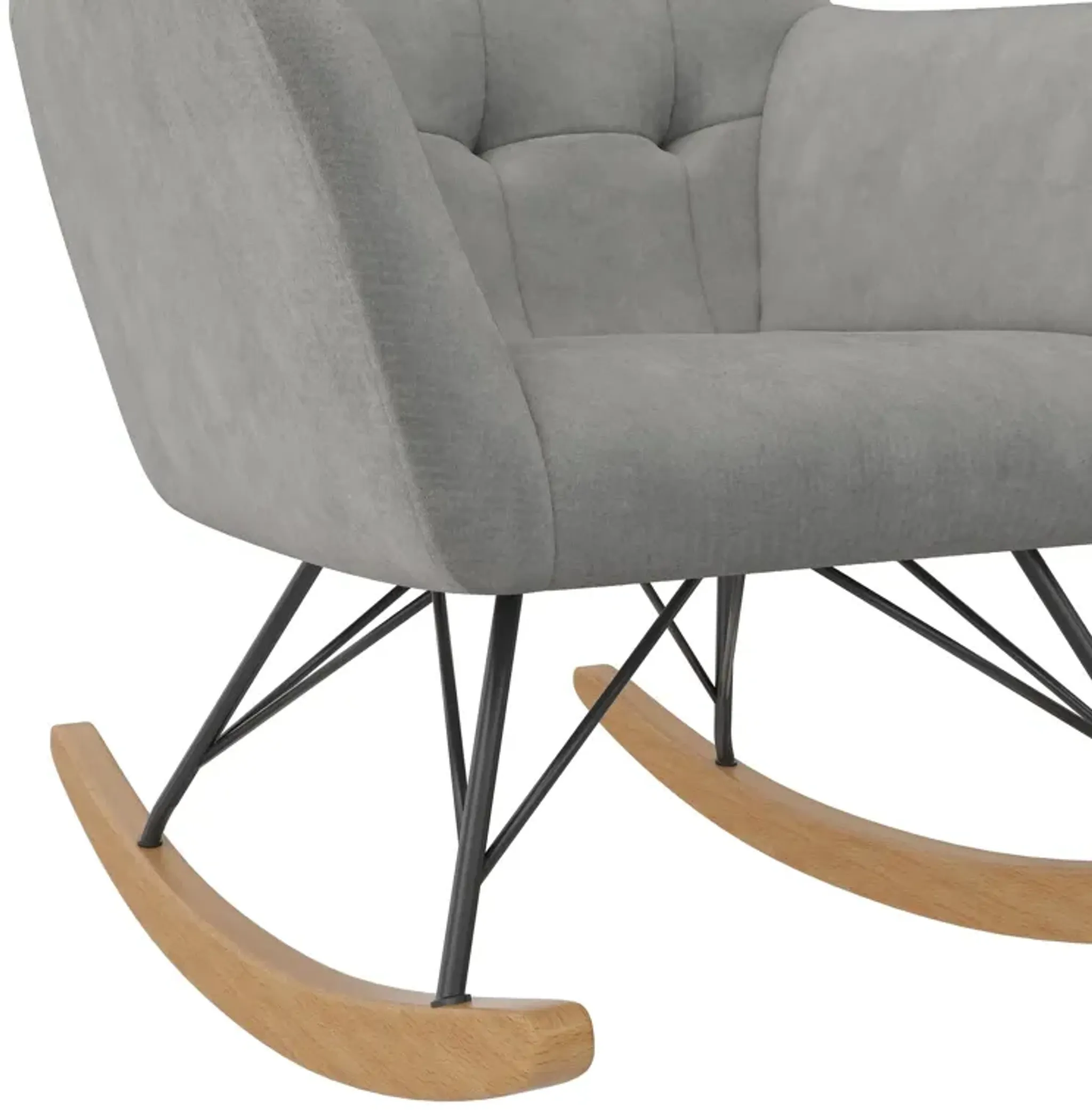 Raven Upholstered Rocker With Square Tufted Detailing And Wood Legs ...