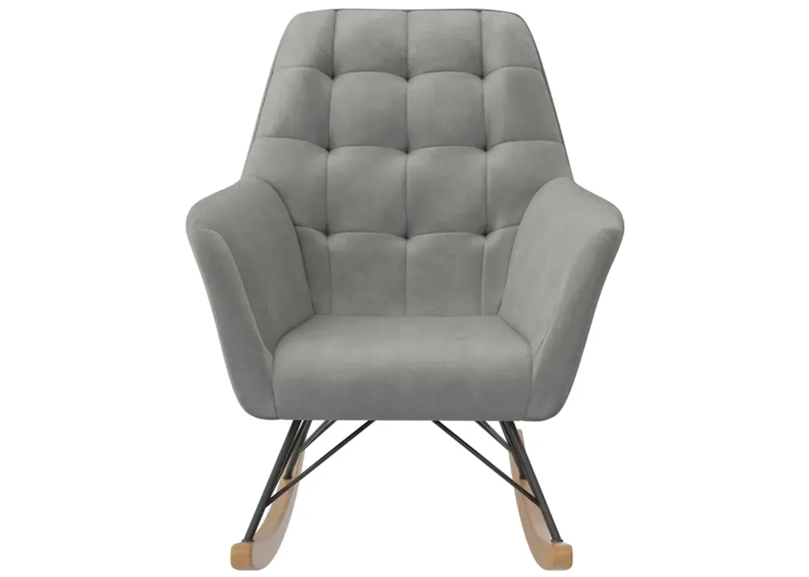 Raven Upholstered Rocker with Square Tufted Detailing and Wood Legs