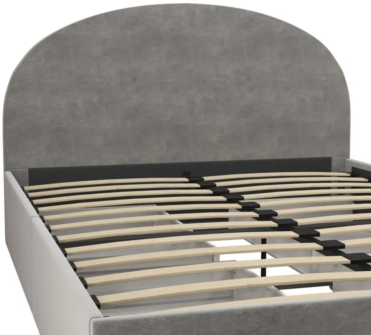 Moon Upholstered Bed with Rounded Headboard and 4 Storage Drawers