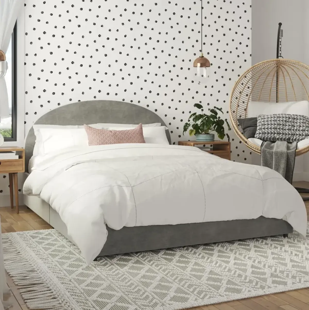 Moon Upholstered Bed with Rounded Headboard and 4 Storage Drawers