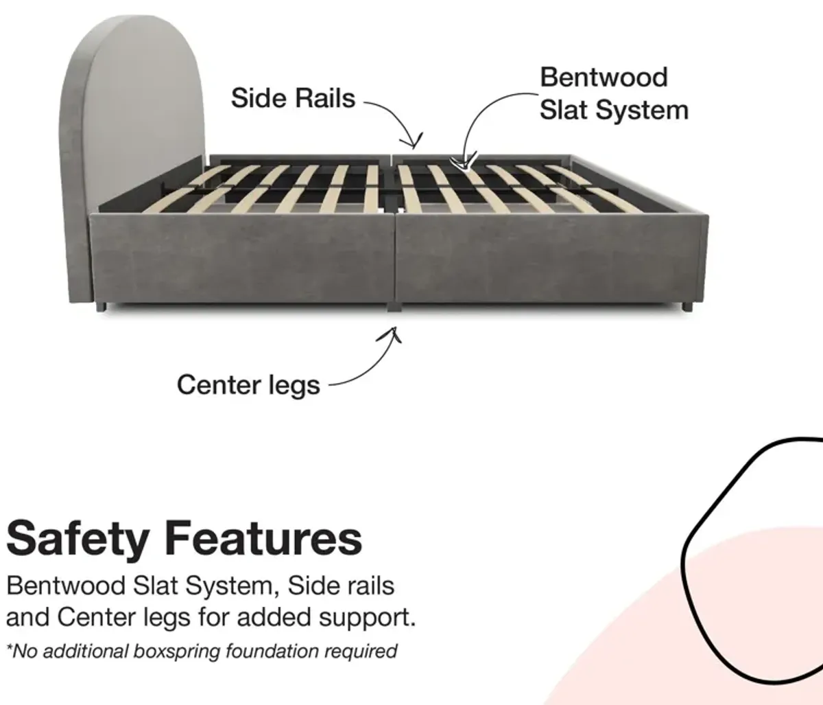 Moon Upholstered Bed with Rounded Headboard and 4 Storage Drawers