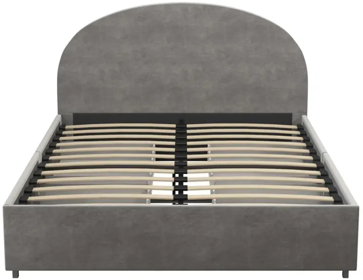 Moon Upholstered Bed with Rounded Headboard and 4 Storage Drawers