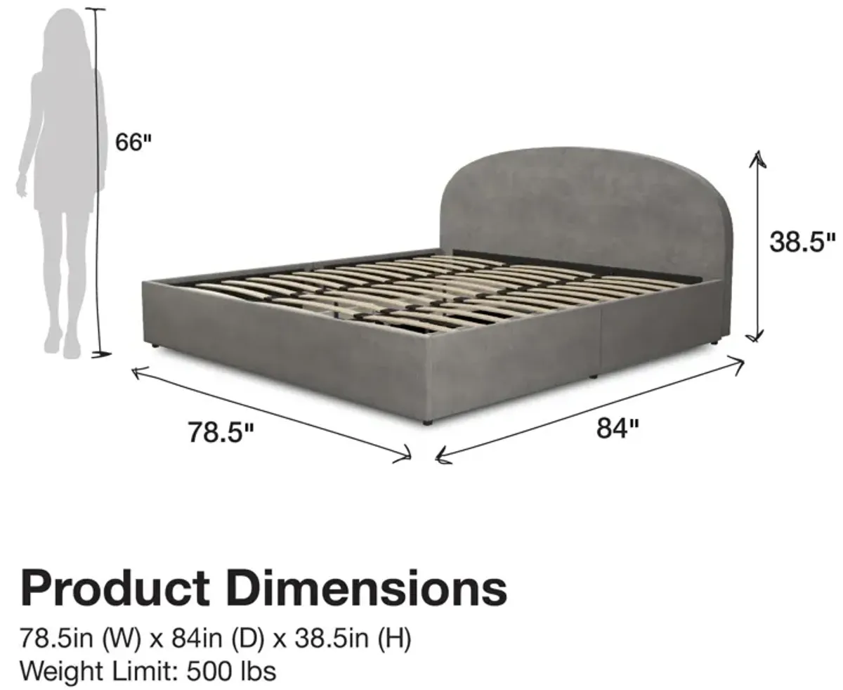 Moon Upholstered Bed with Rounded Headboard and 4 Storage Drawers