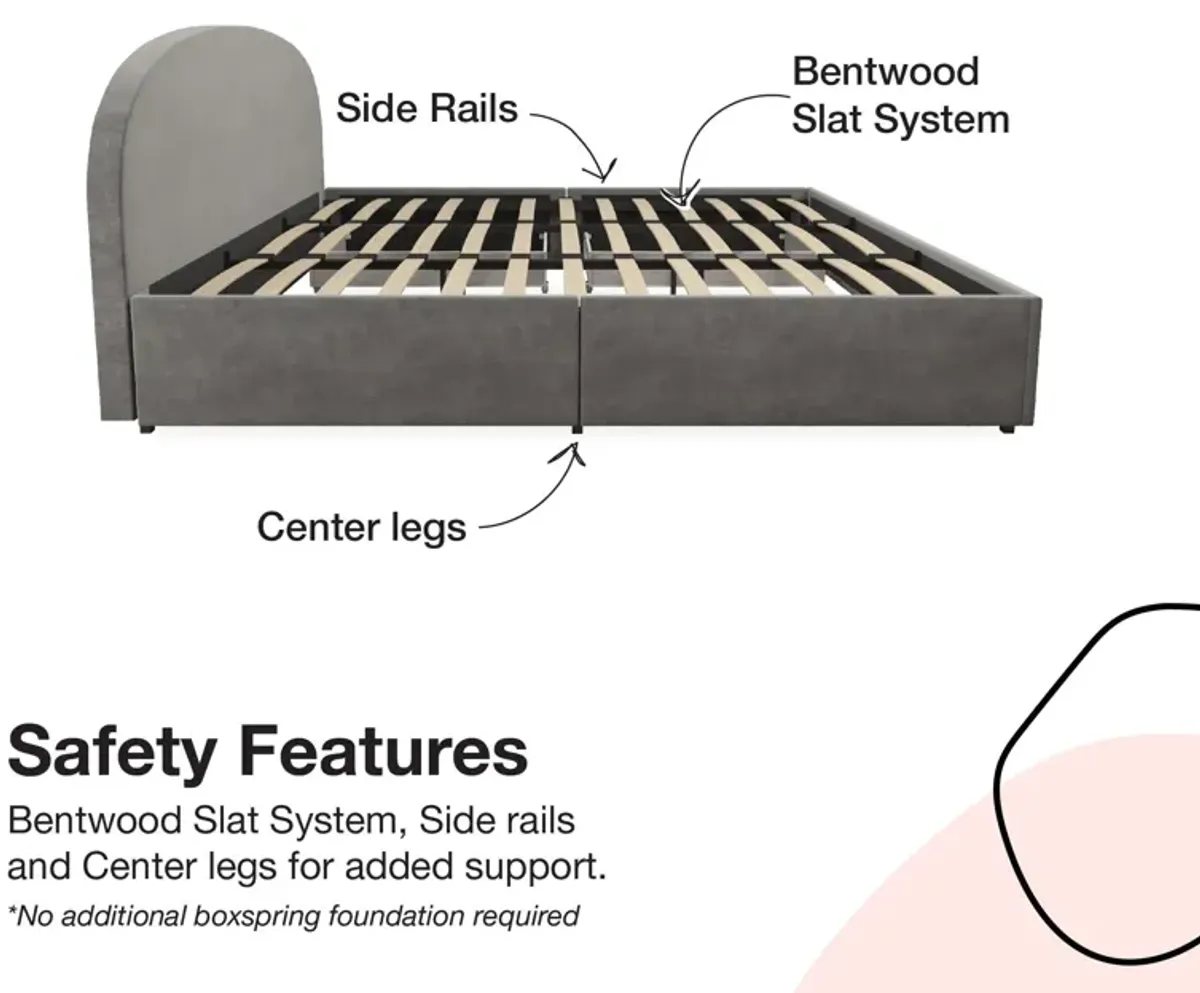 Moon Upholstered Bed with Rounded Headboard and 4 Storage Drawers