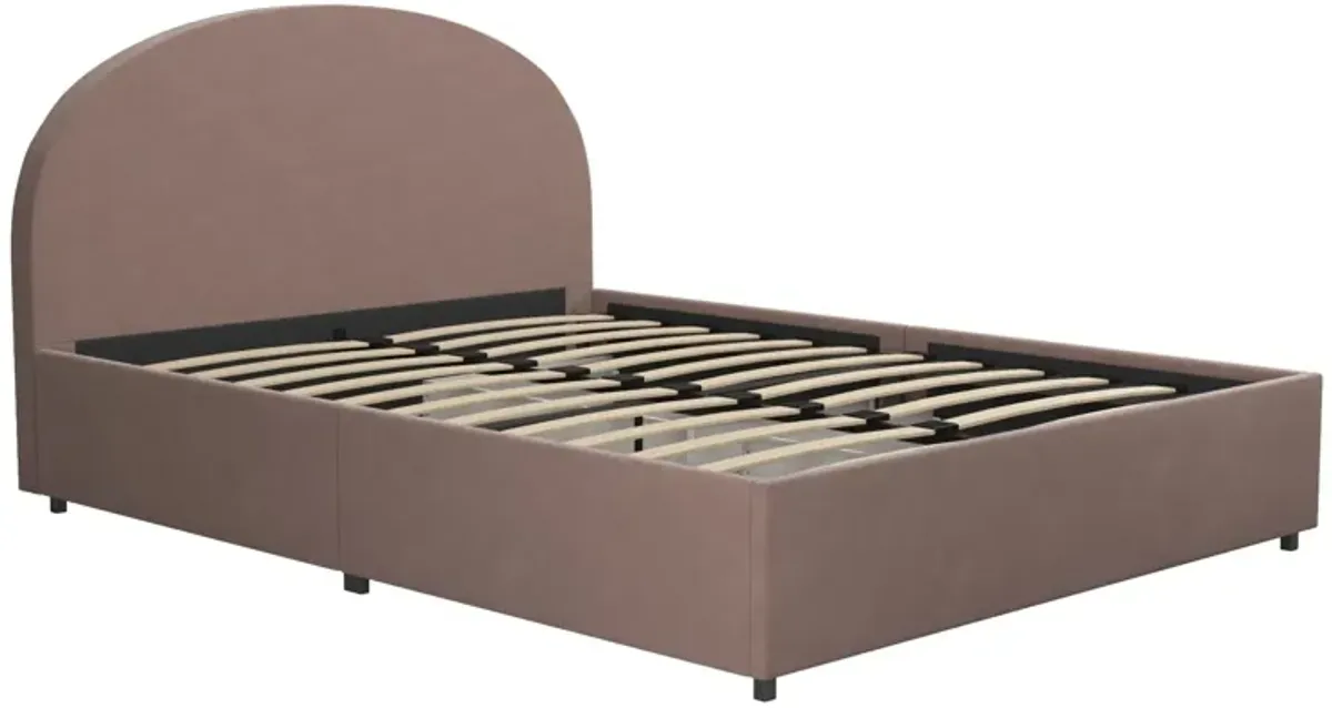 Moon Upholstered Bed with Rounded Headboard and 4 Storage Drawers