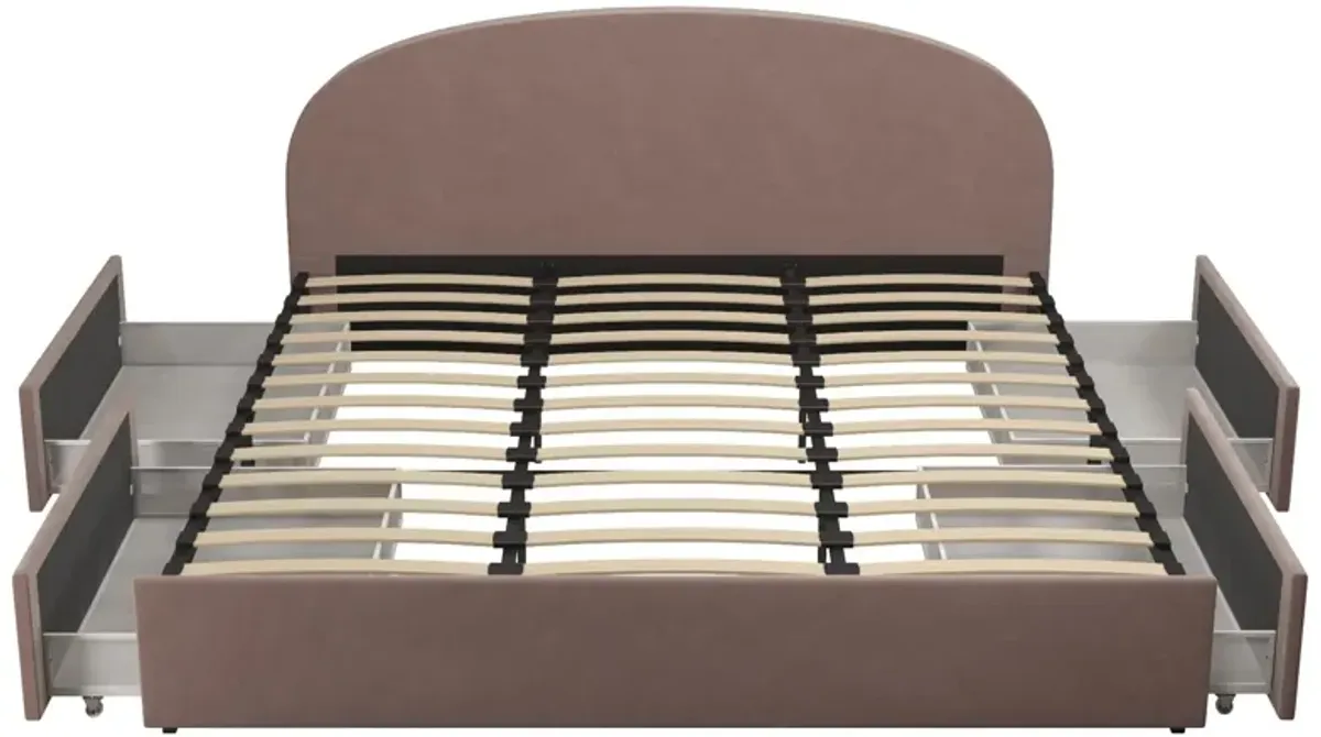 Moon Upholstered Bed with Rounded Headboard and 4 Storage Drawers