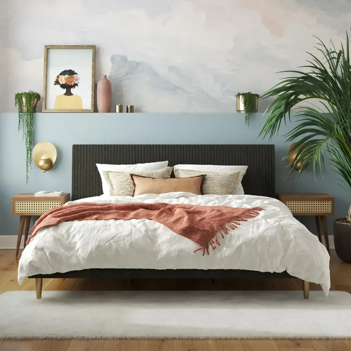 Daphne Velvet Upholstered Bed with Channel Tufted Headboard