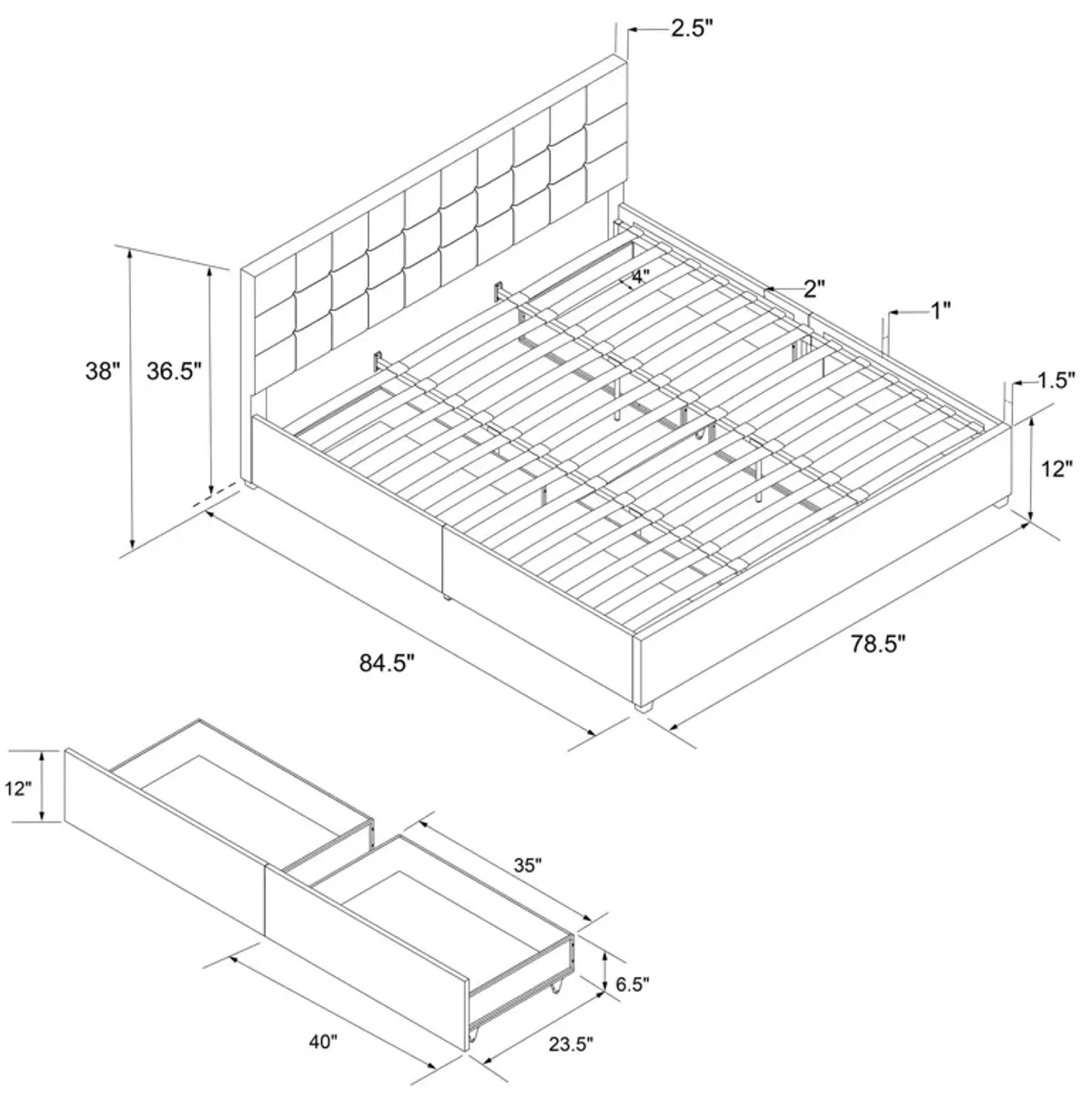 Serena Upholstered Bed with Drawers