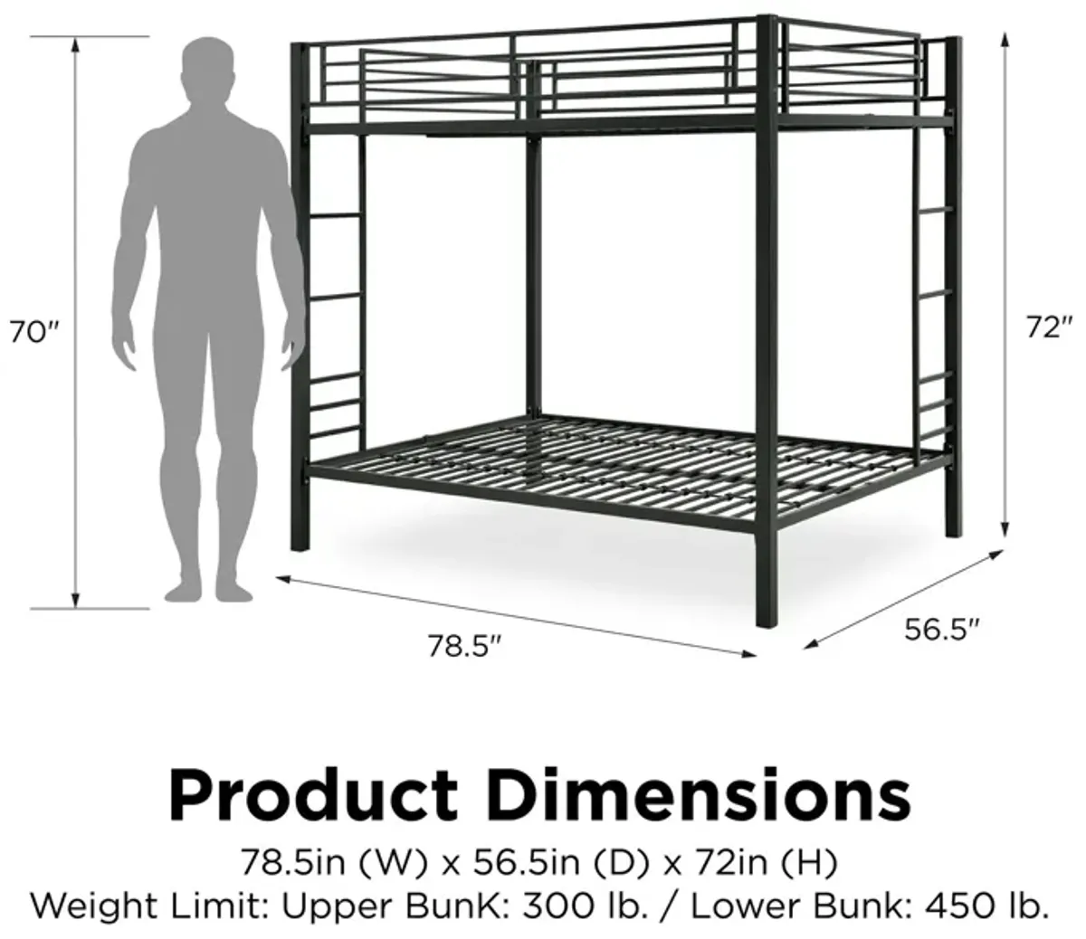 Full over Full Bunk Bed with Sturdy Metal Frame and Simple Design