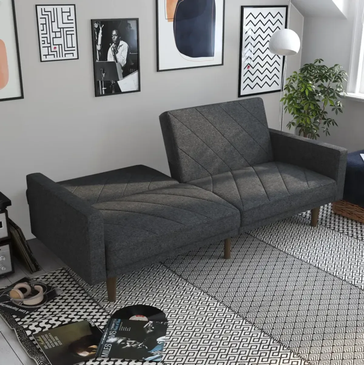 Paxson Futon with Solid Wood Legs and Diagonal Design