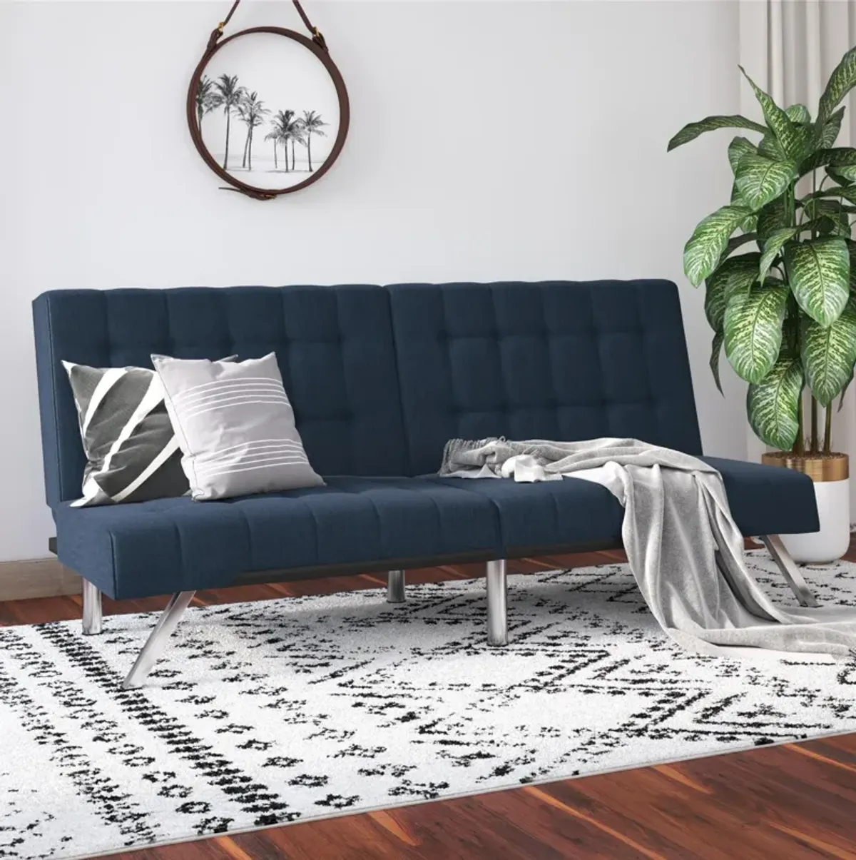 Emily Split-Back Upholstered 2 Seat Convertible Futon by RealRooms ...