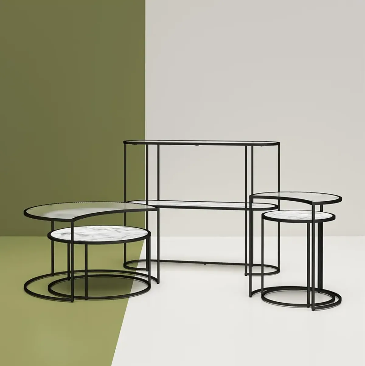 Moon Phases Nesting End Tables with Marble/Glass