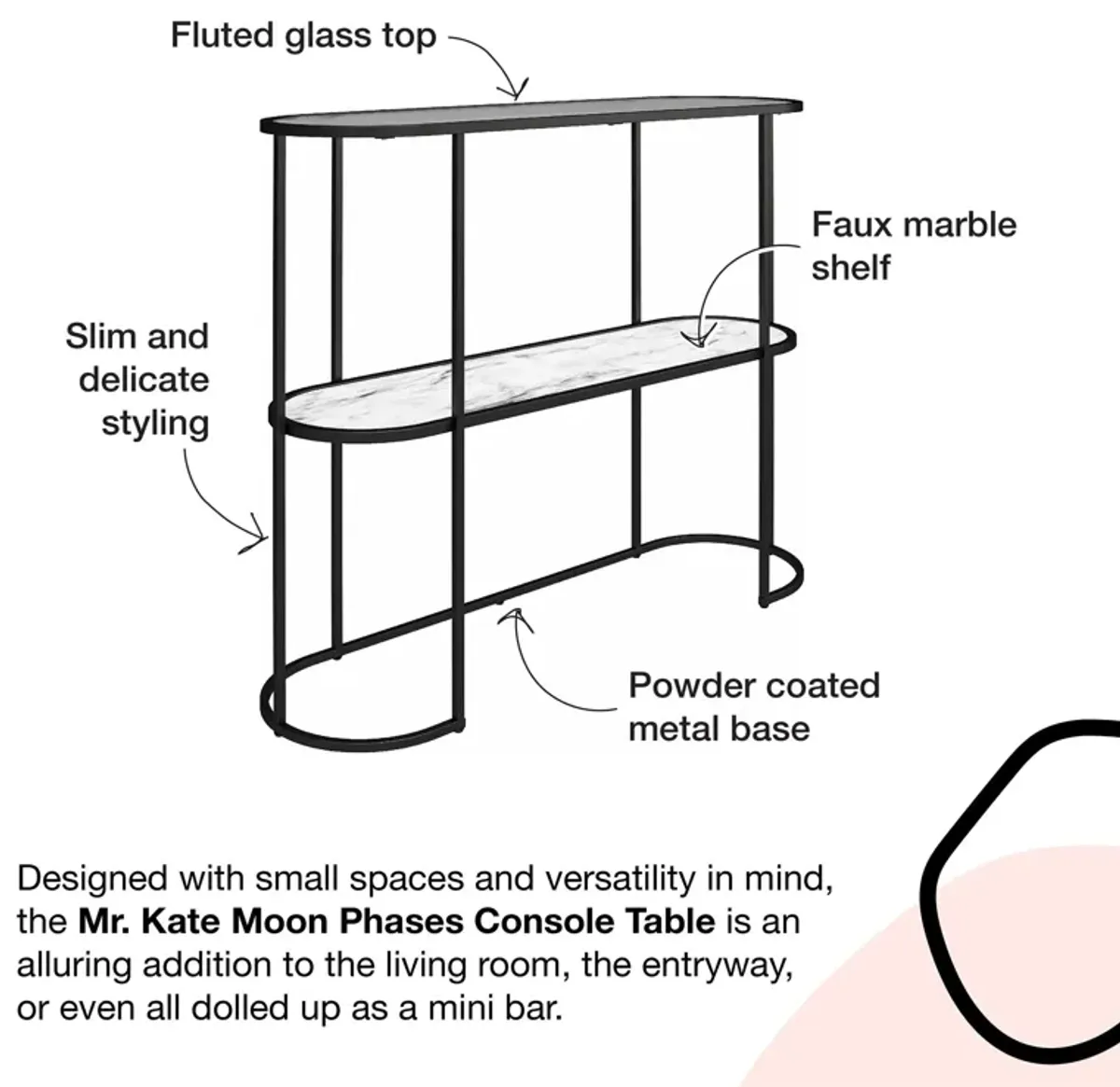 Moon Phases Console Table with Marble/Glass