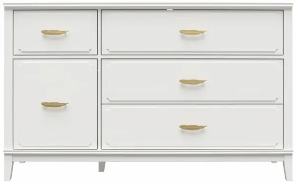 Stella Wide Dresser with 5 Drawers and Gold Feather Drawer Pulls