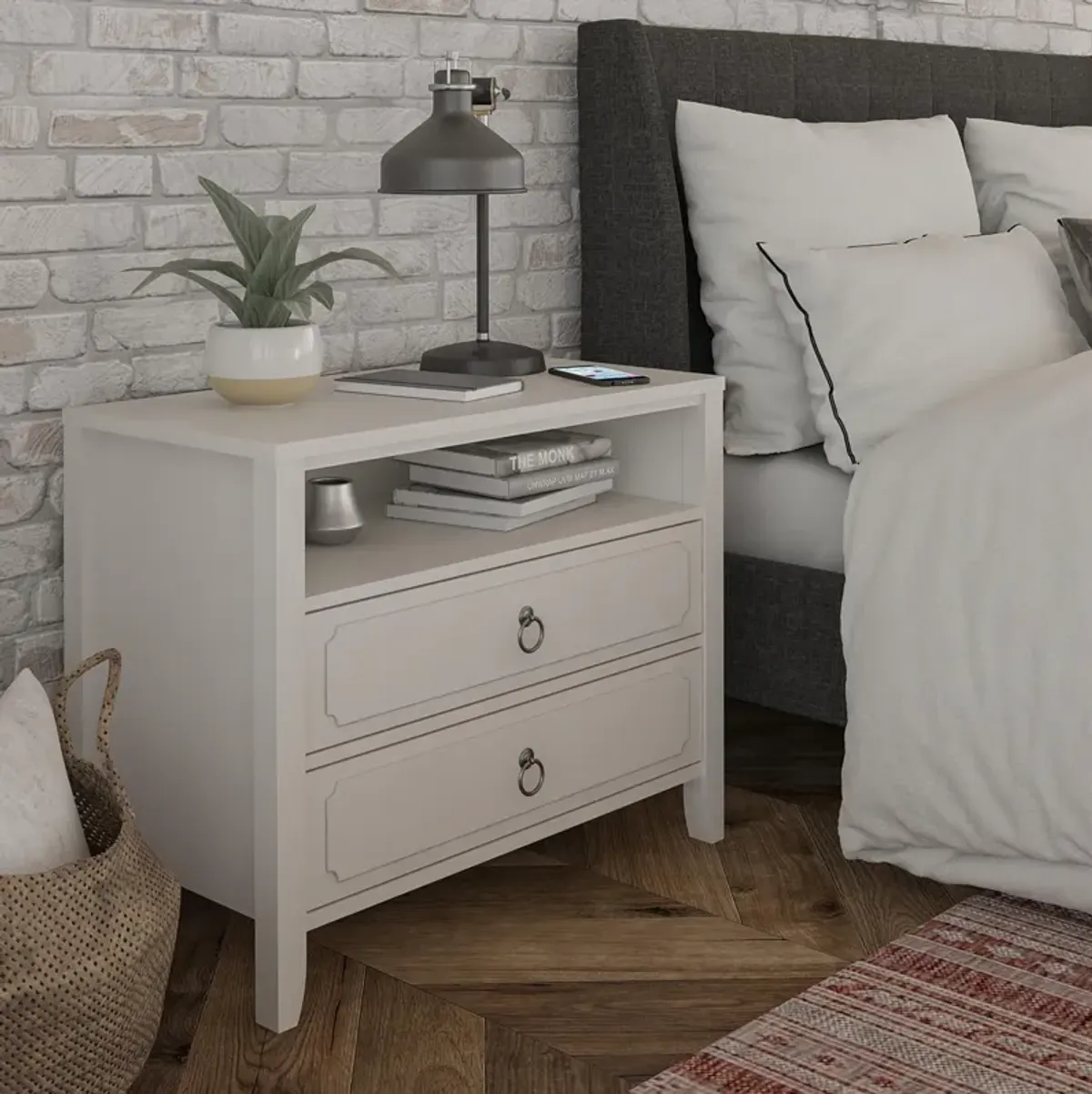 Her Majesty 2 Drawer Nightstand with 1 Open Cubby and 2 Drawers