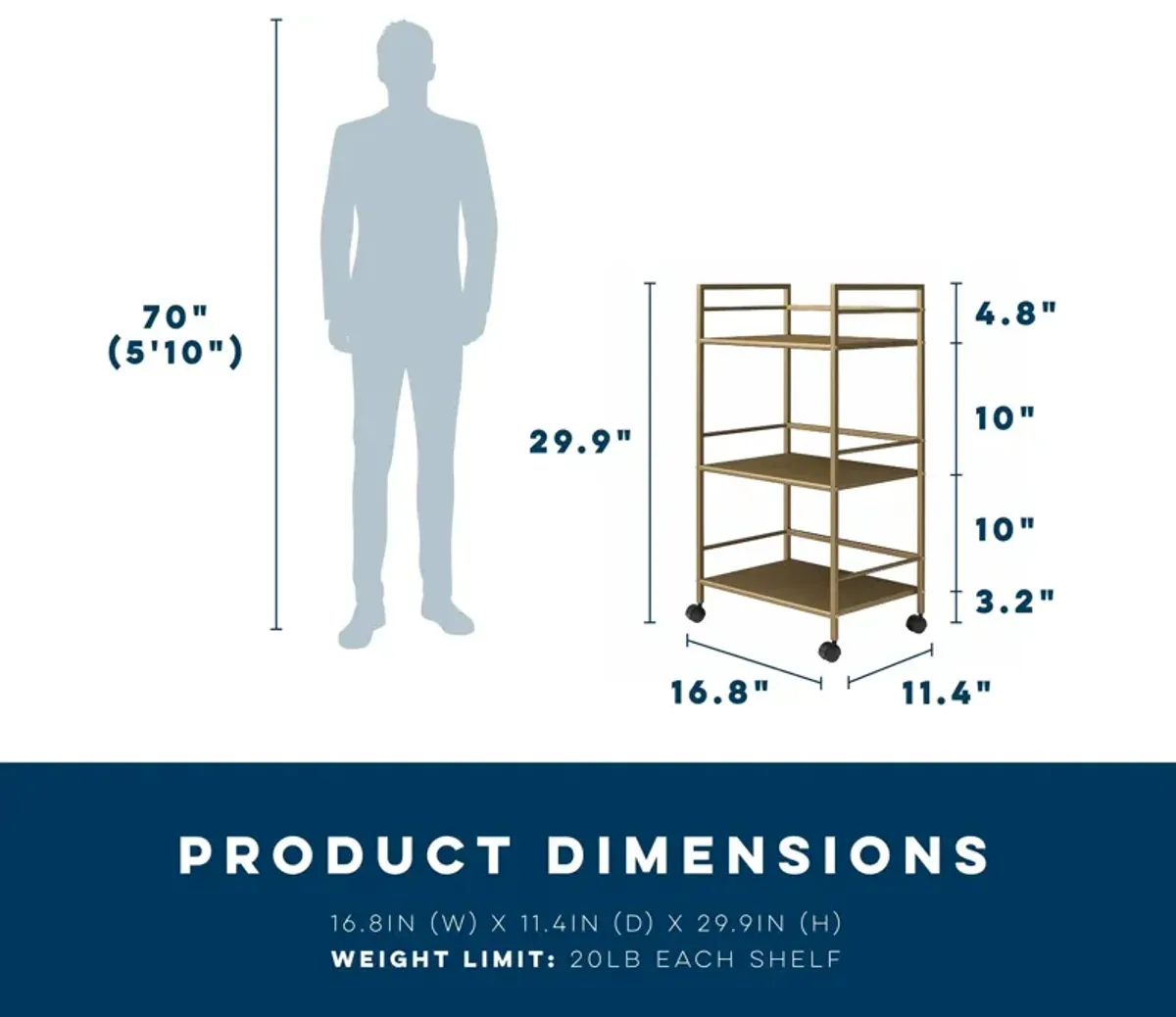 Helix 3 Shelf Metal Rolling Utility Cart