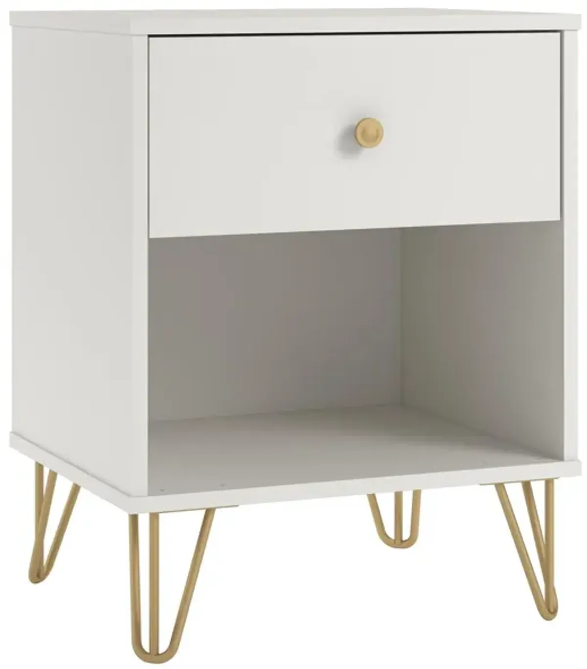 Finley Nightstand with 1 Drawer and Gold Hairpin Legs