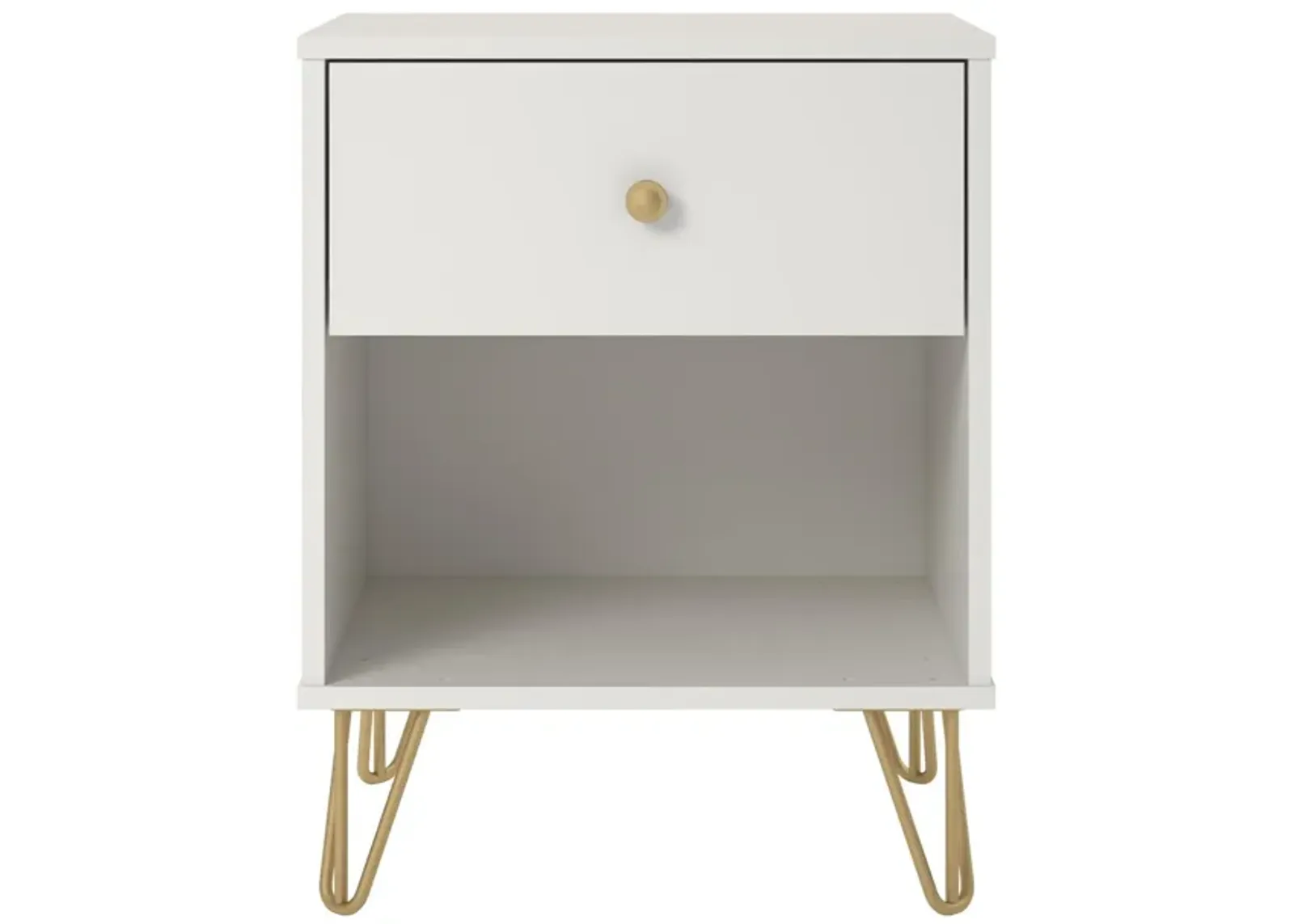 Finley Nightstand with 1 Drawer and Gold Hairpin Legs