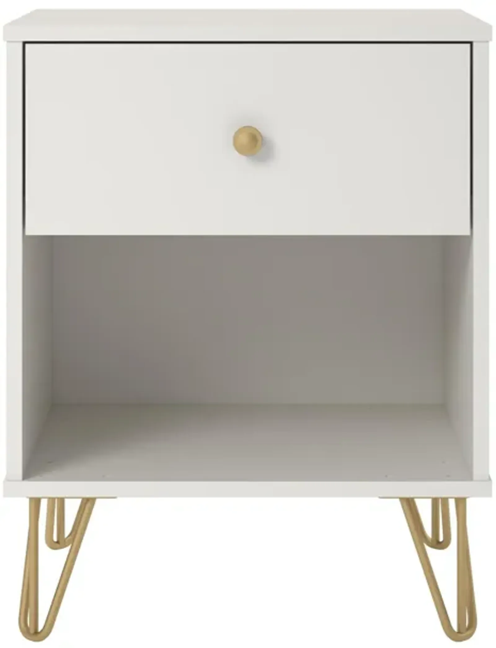 Finley Nightstand with 1 Drawer and Gold Hairpin Legs