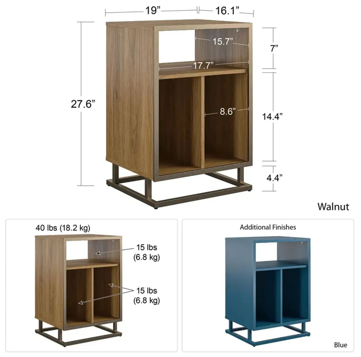 Regal Turntable Stand with 3 Open Cubbies