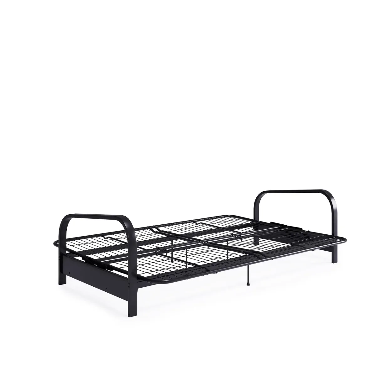 Karli Black Metal Arm Futon Frame with 6" Blue Mattress and EXTRA Black Mattress Cover