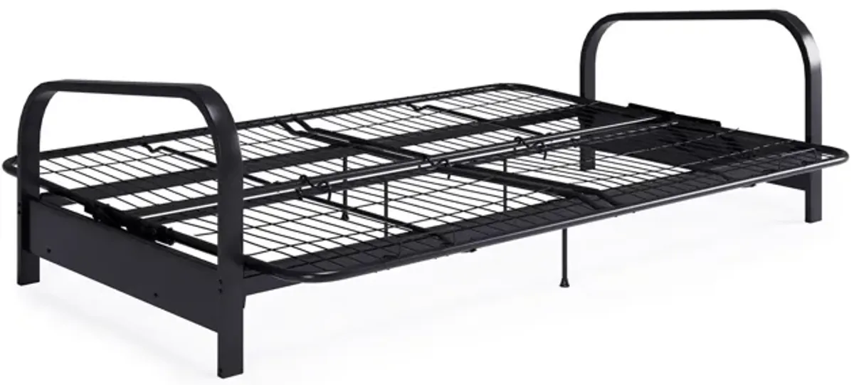 Karli Black Metal Arm Futon Frame with 6" Blue Mattress and EXTRA Black Mattress Cover