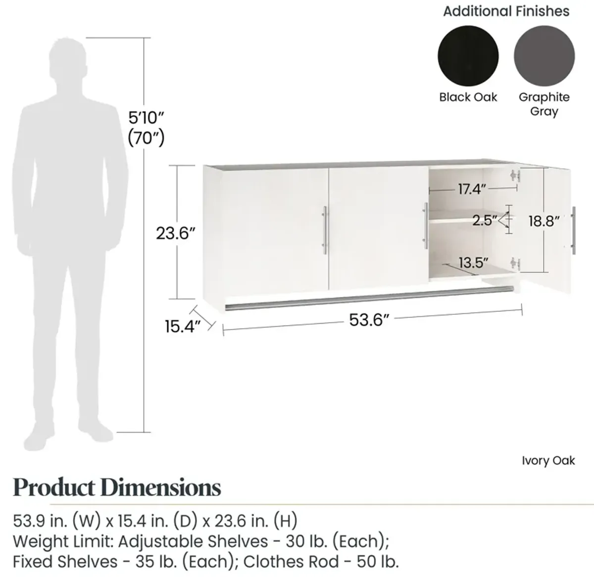 Camberly 3 Door Wall Cabinet with Hanging Rod