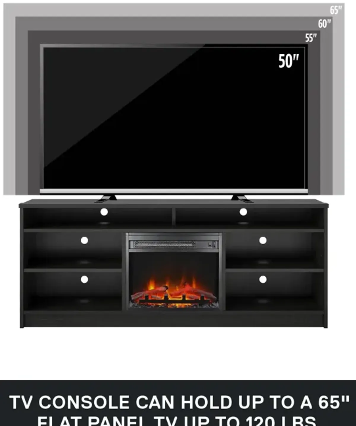 Hendrix 65 Inch TV Stand with Electric Fireplace Insert and 6 Shelves