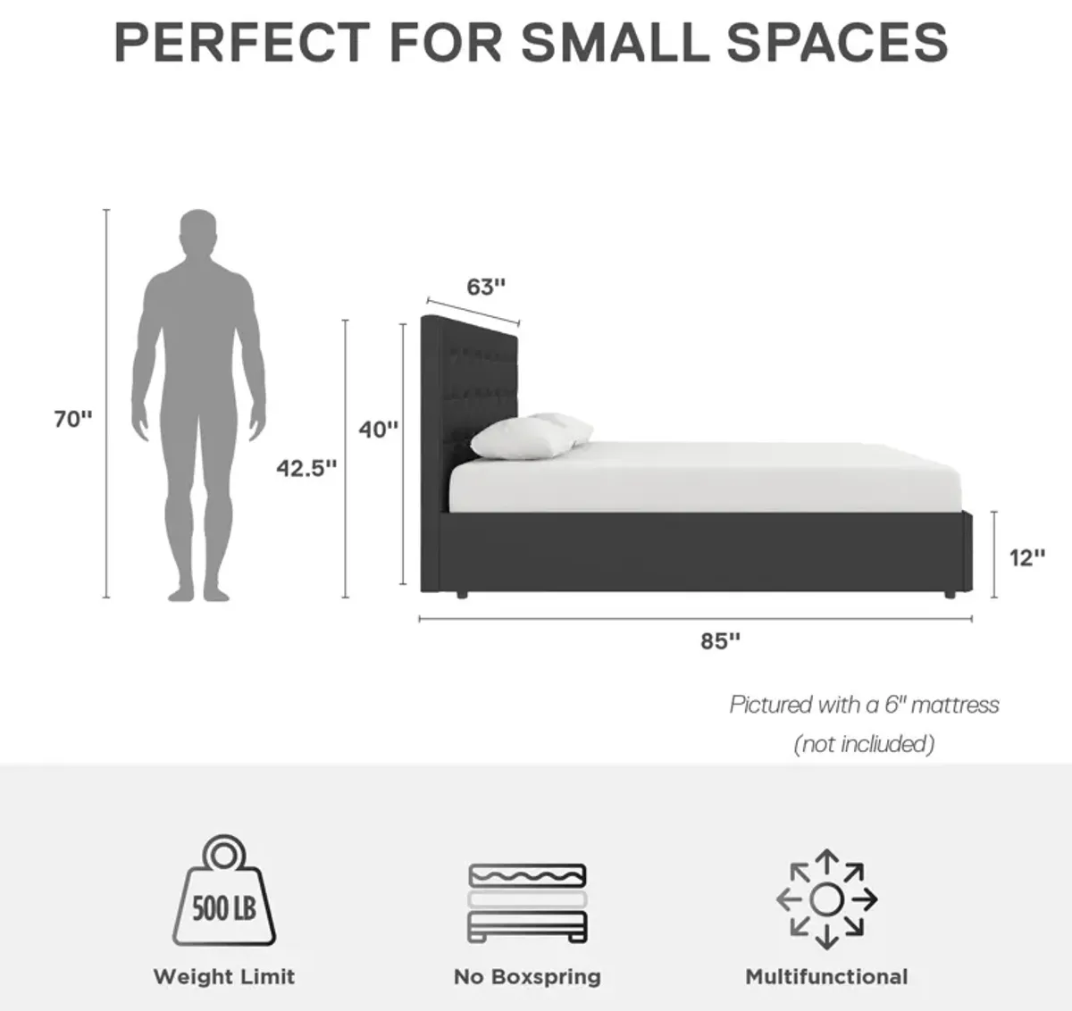 Cambridge Upholstered Bed with Gas Lift Storage Compartment