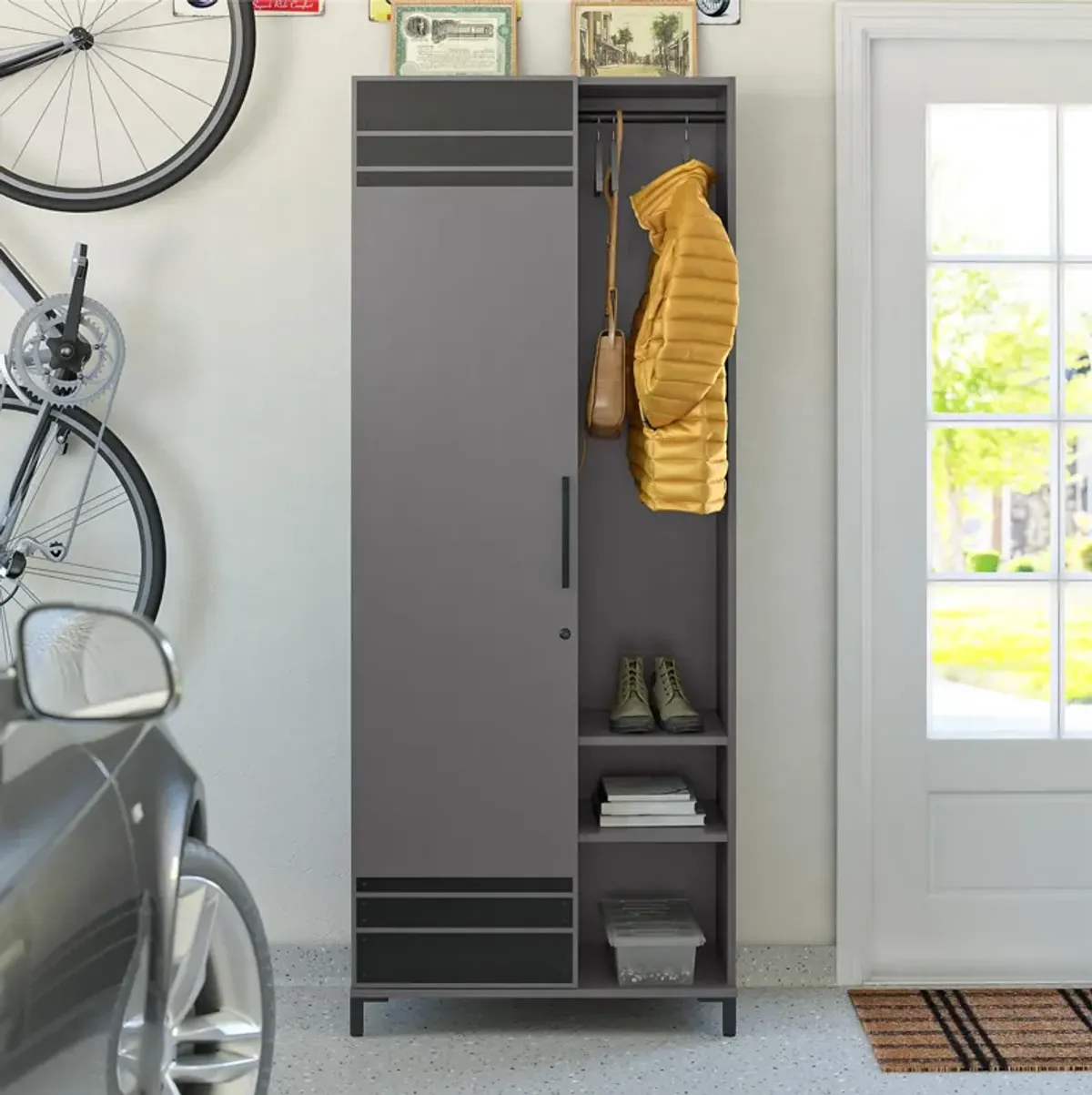 Shelby Tall Garage Cabinet with 1 Door & Hanging Rod