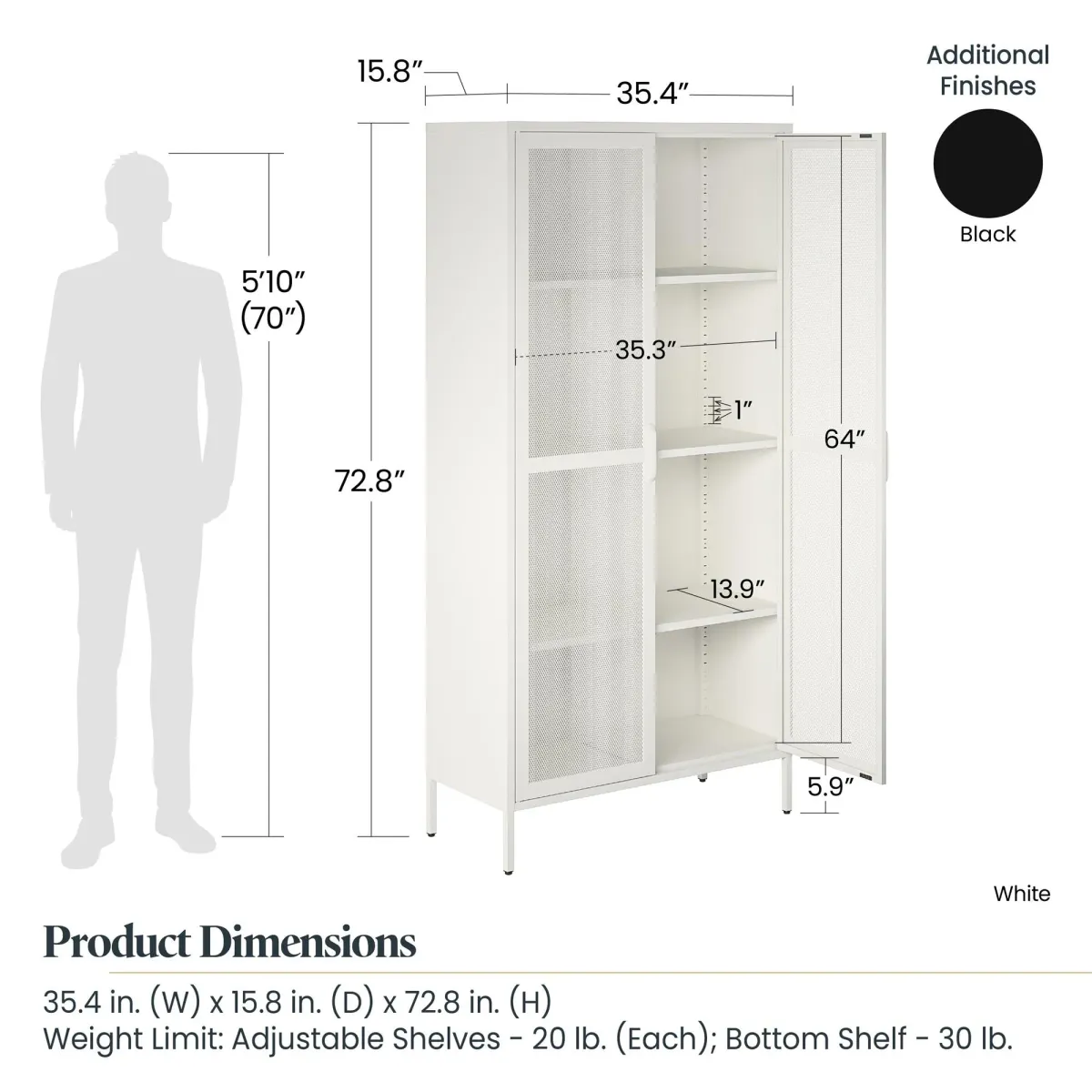 Shadwick 2 Door Tall Metal Locker Style Storage Cabinet-Mesh Metal Doors