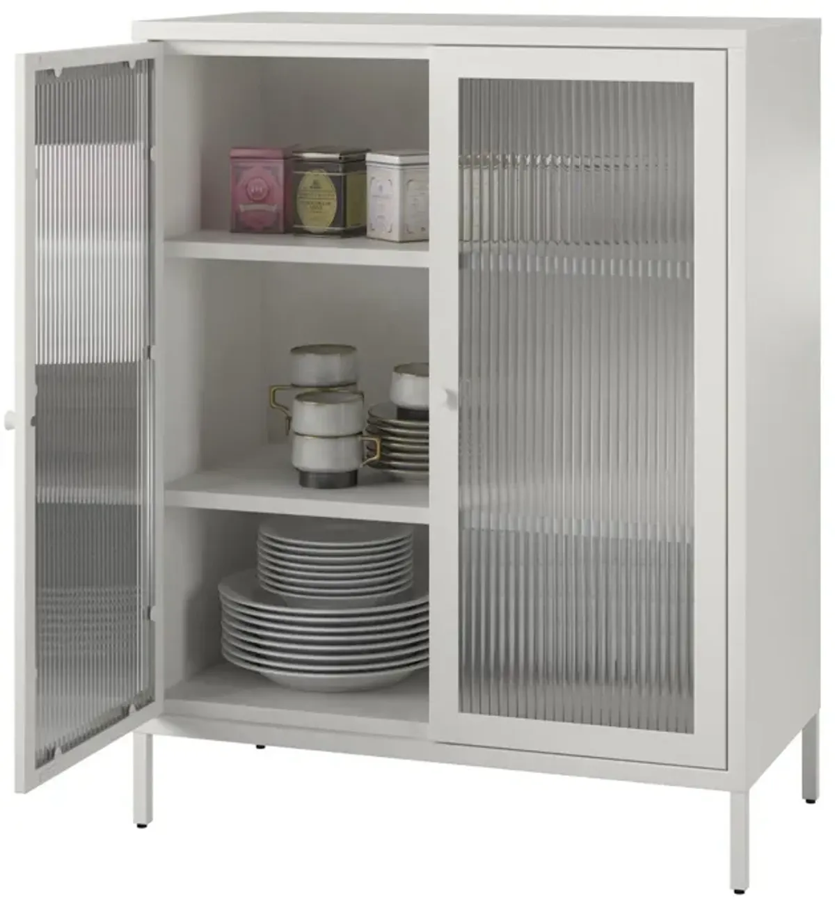 Shadwick 2 Door Metal Locker Accent Storage Cabinet-Fluted Glass Doors