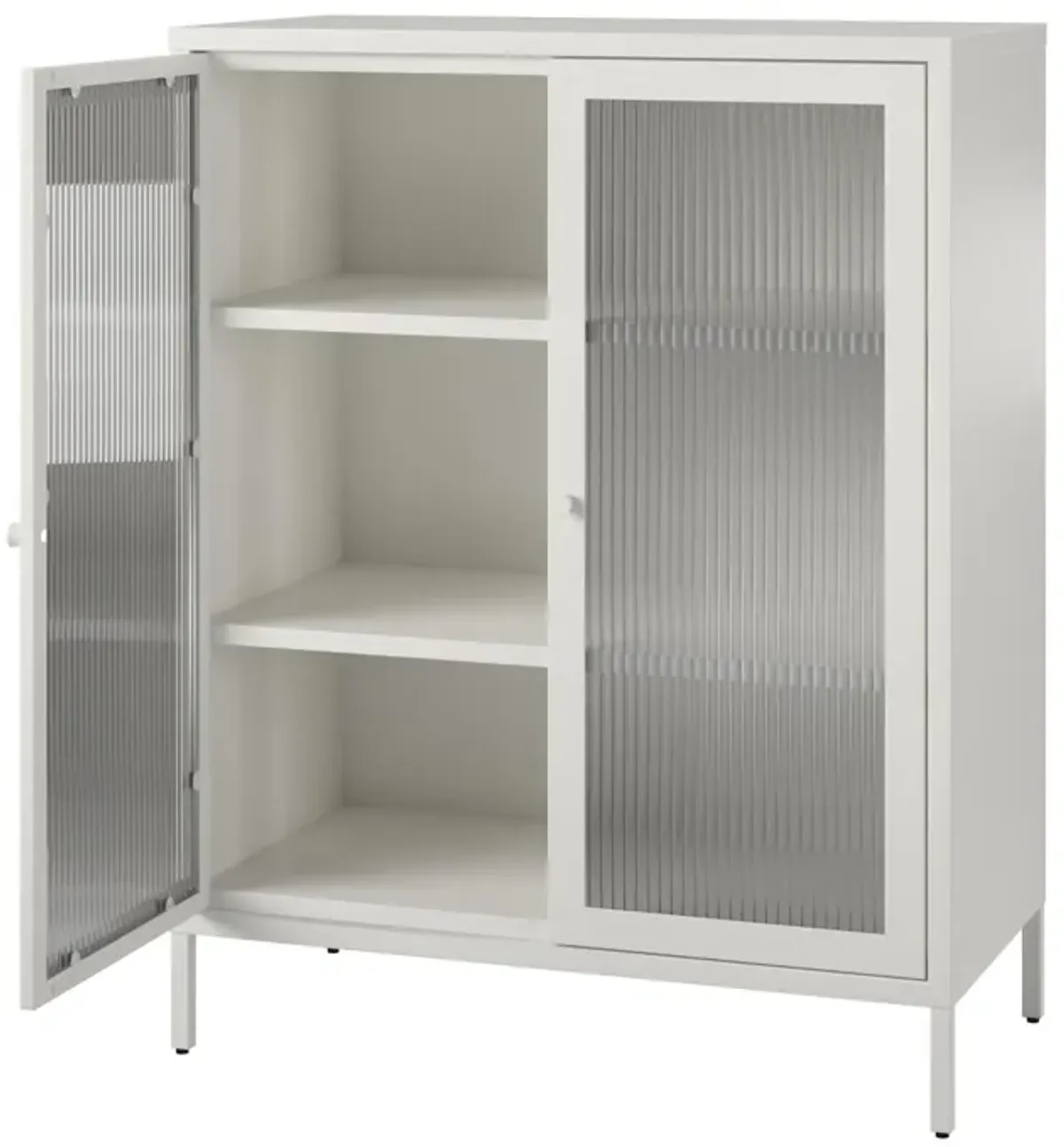 Shadwick 2 Door Metal Locker Accent Storage Cabinet-Fluted Glass Doors