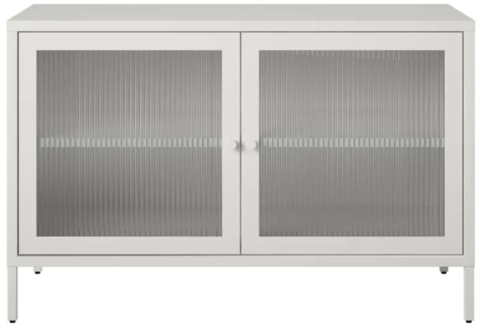 Shadwick 2 Door Wide Metal Locker Storage Accent Cabinet-Fluted Glass Doors