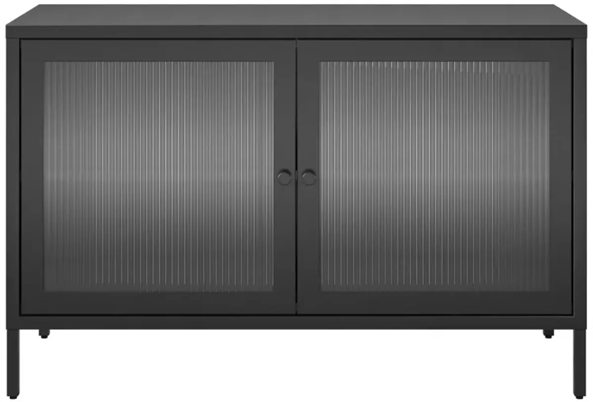 Shadwick 2 Door Wide Metal Locker Storage Accent Cabinet-Fluted Glass Doors