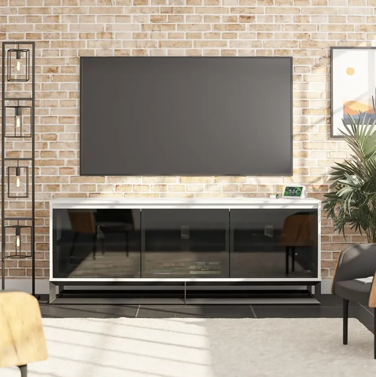 68 Inch Media Console with Beveled Steel Base for TVs up to 77 Inches