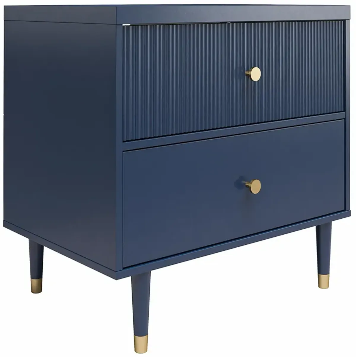 Elizabeth 2 Drawer Textured Nightstand with Gold Knobs