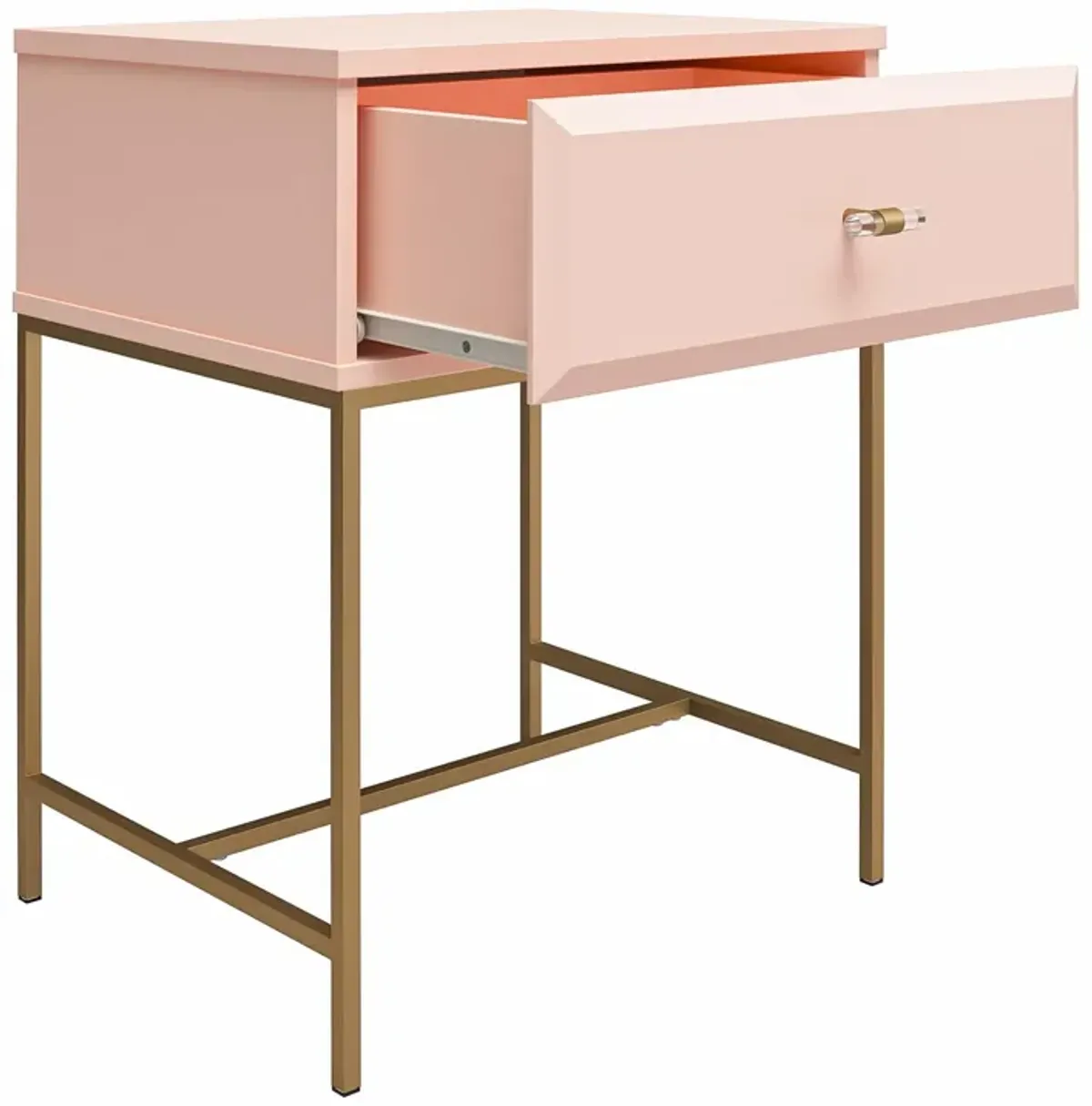 Effie Nightstand with 1 Drawer and a Gold Metal Base