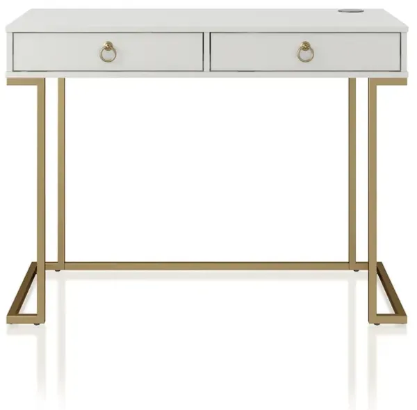 Camila Writing Desk with 2 Drawers and Gold Base